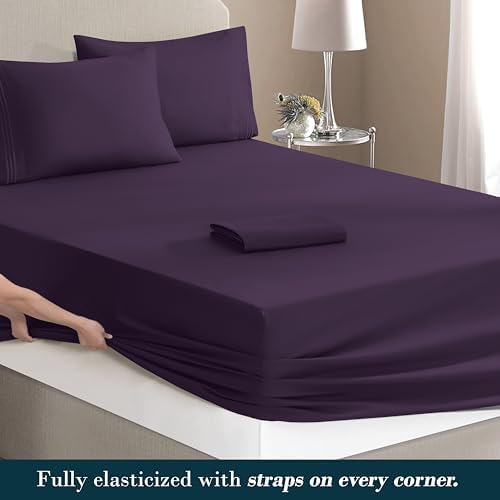 Mocassi King Size 4-Piece Bed Sheet Set - 1800 Premium Hotel Quality Microfiber 18-24 Inches Extra Deep Pocket Fitted Sheet- Luxury Soft, Breathable, Wrinkle, and Fade Resistant, Purple - Image 4