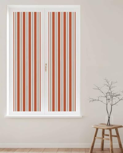Window Privacy Film Frosted, Burnt Orange Brown Striped Reusable Static Cling Window Tints, Modern Farmhouse Vertical Stripes Heat Control Windows Films for Offices, Balcony, 29.5 x 118 Inches - Image 2