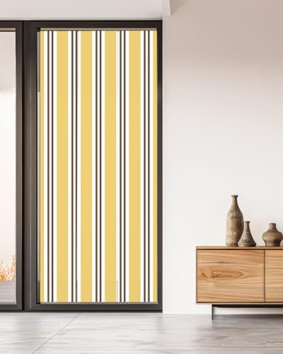 Window Privacy Film Frosted, Yellow Brown Striped Non-Adhesive Static Cling Window Tint, Modern Farmhouse Vertical Stripes Insulated Windows Frosted Films for Living Room, 35.4 x 78.7 Inches - Image 5