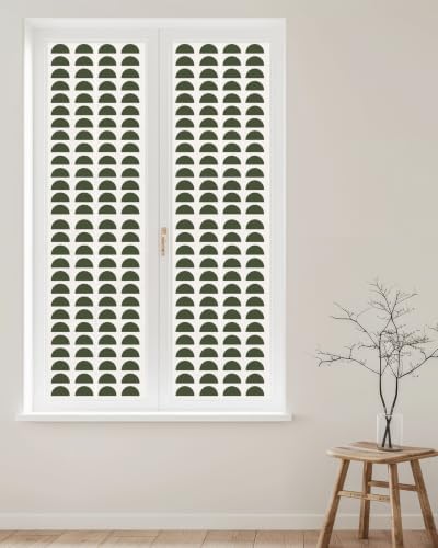 Window Privacy Film Frosted, Forest Green Boho Reusable Static Cling Window Tints, Middle Century Geometric Abstract Art Heat Control Windows Films for Offices, Balcony, 29.5 x 118 Inches - Image 2