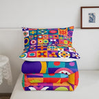 Erosebridal Watercolor Geometric Toddler Bedding Set,Mexican Talavera Tile Comforter Set for Kids Room Decor,Colorful Rainbow Quilt Bed Set Abstract Style Down Comforter 2Pcs - Image 5