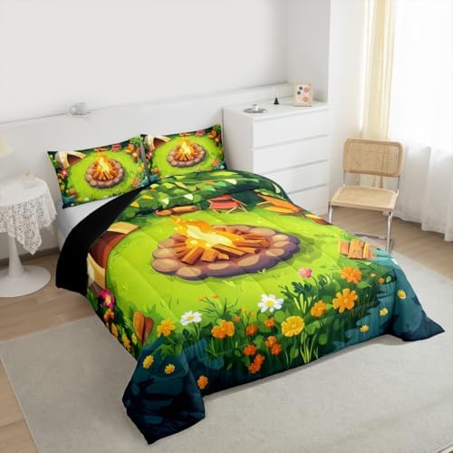 Erosebridal Campfire Toddler Comforter Set Woodland Campsite Bedding Set Happy Camping Camper Comforter for Kids Boys Girls,Rv Bunk Accessories Quilt Duvet - Image 3