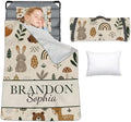 Personalized Toddler Nap Mat for Boys, Custom Name Kids Sleeping Mat for Preschool, Daycare Cot Nap Mat with Corner Straps, Roll-Up Slumber Mat with Soft Blanket & Pillow by YISMEET