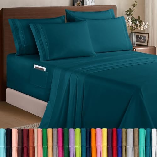 Elegant Comfort 1500 Premium Quality 6-Piece Bed Sheet Set - 18-24 Inch Extra Deep Pocket, Smart Storage Pockets, Wrinkle Free Ultra Soft 6PC Extra Deep Pocket Sheets, Full, Marine Teal by ELEGANTCOMFORT