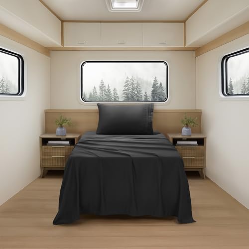 Camping Sheets Twin Size - Outdoor Air Mattress Sheet Set – Built-in Corner Straps for Air Mattress & Camping Use – Designed for Inflatable Beds & Tailgate Sleepovers, Black by SweetHomeCollection