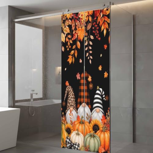 Window Privacy Film Frosted, Thanksgiving Gnomes Static Cling Door Window Covering, Fall Pumpkin Maple Leaves Black UV Blocking Windows Film for Office, Hotel, Bedroom, 29.5 x 78.7 Inches - Image 5