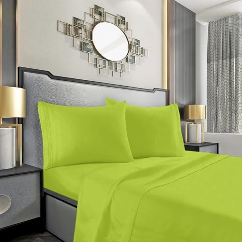 Mocassi Twin XL Sheet Set - Luxury Hotel 1800 Premier Bedding Sheets & Pillowcases - Ultra Soft Breathable & Cooling Bed Sheets - Deep Pocket - Wrinkle Resistant - 4 Piece Set - Twin XL, Lime - Image 2