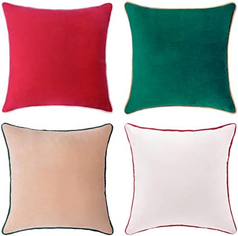 MONDAY MOOSE Christmas Decorative Throw Pillow Covers Cushion Cases, Set of 4 Soft Velvet Double-Sided Designs, Mix and Match for Home Decor, Pillow Inserts Not Included (20x20 inch, Red/Green) by MondayMoose