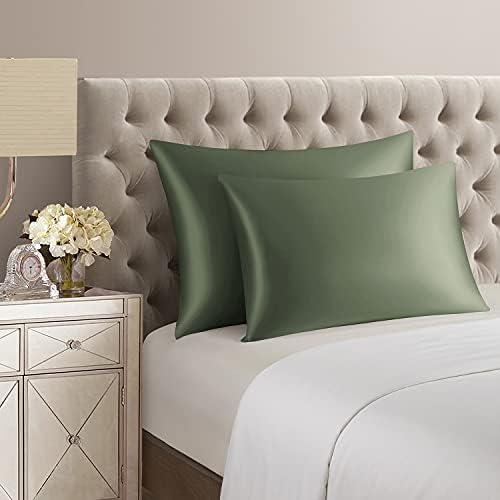 DISANGNI 100% Silk Pillow Cases 2 Packfor Hair and Skin,with Hidden Zipper 22 Momme Both Sides Pure Natural Mulberry Silk Real Silk Pillow Case (2 pc Standard Size 20"x26" Green) - Image 3