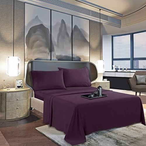 Mocassi Twin XL Sheet Set - Luxury Hotel 1800 Premier Bedding Sheets & Pillowcases - Ultra Soft Breathable & Cooling Bed Sheets - Deep Pocket - Wrinkle Resistant - 4 Piece Set - Twin XL, Purple - Image 3