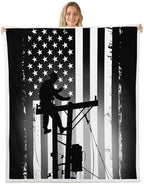 Erosebridal Lineman Blanket Vintage American Flag Blankets Electrician Lineman Silhouette Print Striped Throw Blanket for Bed Sofa Couch Gray Black 60”x80” by Erosebridal