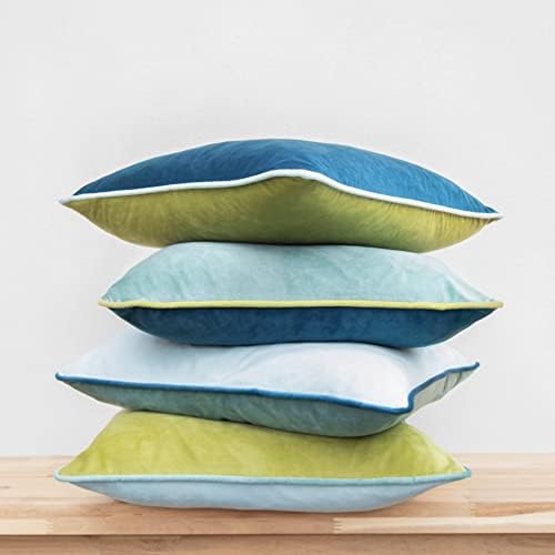 MONDAY MOOSE Decorative Throw Pillow Covers Cushion Cases, Set of 4 Soft Velvet Modern Double-Sided Designs, Mix and Match for Home Decor, Pillow Inserts Not Included (20x20 inch, Green/Blue) - Image 3