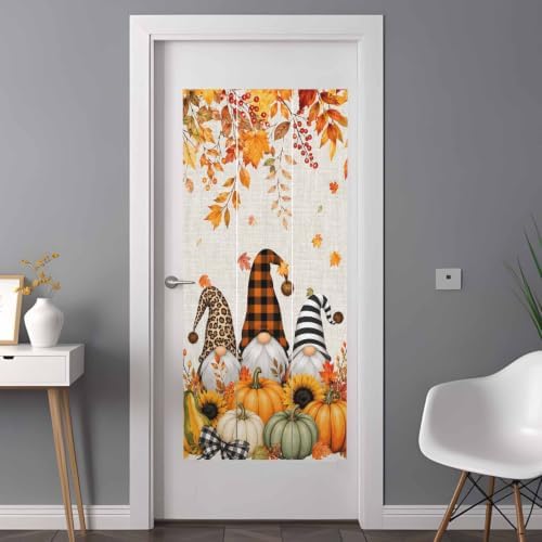 Window Privacy Film Frosted, Thanksgiving Non-Adhesive Static Cling Window Tint, Gnomes Pumpkin Sunflower Maple Leaves Linen Insulated Windows Frosted Films for Living Room, 35.4 x 78.7 Inches - Image 3