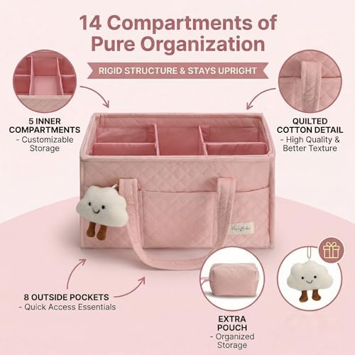 PeraBella Baby Diaper Caddy Organizer, Baby Basket Shower Gift, Portable Changing Table Basket, Postpartum Caddy & Tote Bag Pouch, Newborn Boy & Girl Nursery Essentials Registry, Car Diaper Organizer - Image 2