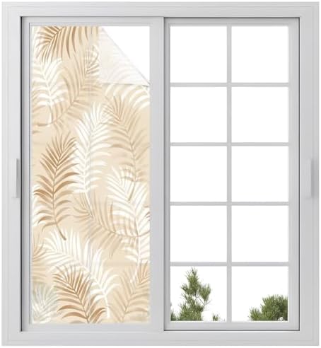 Window Privacy Film Frosted, Brown Botanical Static Cling Door Window Covering, Summer Palm Leaves Foliage Tropical UV Blocking Windows Film for Office, Hotel, Bedroom, 29.5 x 78.7 Inches by Unknown