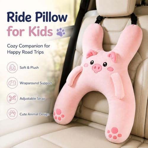 Ride Pillow for Kids Adjustable Plush Car Seat Neck Support with Armrest - Image 2