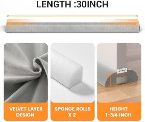 fowong Under Door Draft Stopper 30", Adjustable Noise Stopper 2-Pack, Grey - Image 5