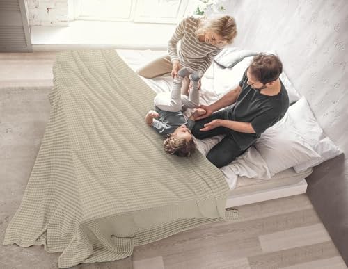 Utopia Bedding 100% Cotton Waffle Blanket Big Size Khaki, 120x120 Inch - Image 3