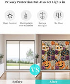 Window Privacy Film Frosted, Pumpkins Halloween Non-Adhesive Static Cling Window Tint, Black Horror Purple Floral Beige Insulated Windows Frosted Films for Living Room, 35.4 x 78.7 Inches - Image 6