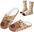 Womens Fuzzy Slipper with Socks Warm Cozy House Slipper and Socks Set Plush Winter Shoes for Indoor by Baxinh