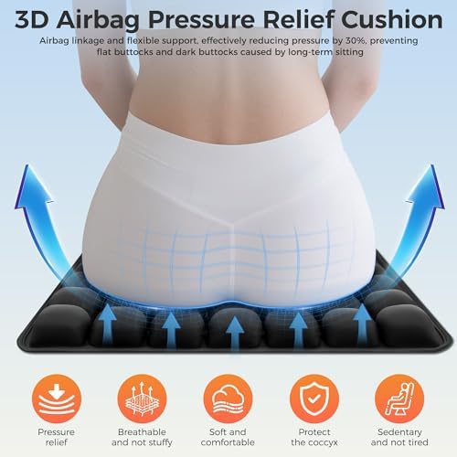 Upgrade Travel Cushion with No External Air Pump, Airplane Seat Cushion for Long Flights, Portable Wheelchair Cushions, Adjustable Air Cushion with Non-Skid Bottom Relief Discomfort in Coccyx - Image 3