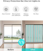 Window Privacy Film Frosted, Teal Brown Striped Non-Adhesive Static Cling Window Tint, Modern Farmhouse Vertical Stripes Insulated Windows Frosted Films for Living Room, 35.4 x 78.7 Inches - Image 6
