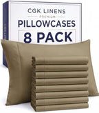 Standard Pillow Cases - 8 Pack Soft Pillowcase Covers - 20" x 26" (Khaki) by CGKUnlimited