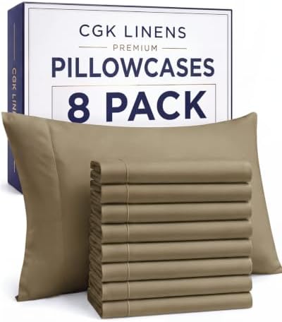 Standard Pillow Cases - 8 Pack Soft Pillowcase Covers - 20" x 26" (Khaki) by CGKUnlimited