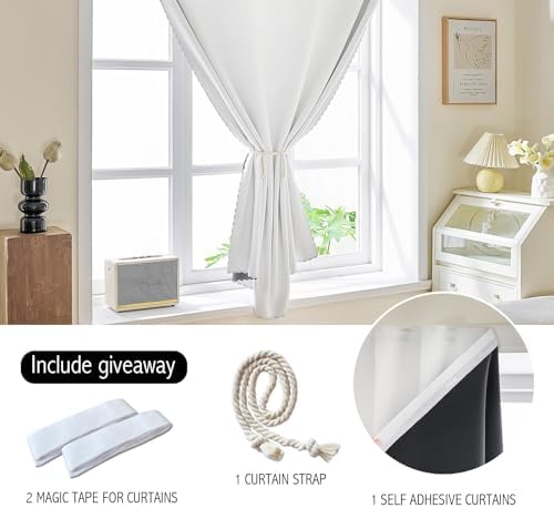 AJAZZ 100% Black Out Curtains Adhesive Blackout Temporary Curtain No Drilling Window Shade Blackout Curtains for Bedroom, Living Room, Kitchen, Home Office (White, 47" W X 84" L 1 Panel) - Image 3