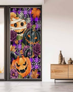 Window Privacy Film Frosted, Pumpkins Halloween Non-Adhesive Static Cling Window Tint, Black Horror Purple Check Floral Insulated Windows Frosted Films for Living Room, 35.4 x 78.7 Inches - Image 5