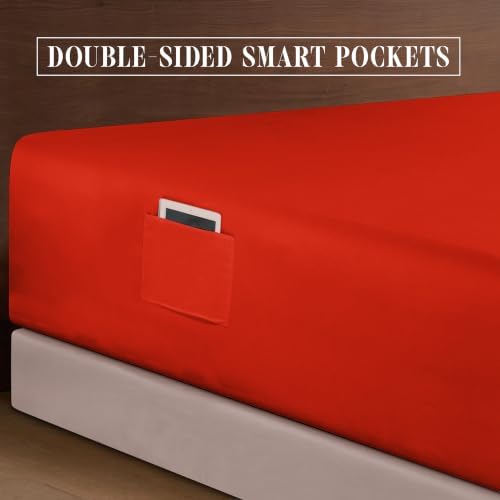 Elegant Comfort 1500 Premium Quality 6-Piece Bed Sheet Set - 18-24 Inch Extra Deep Pocket, Smart Storage Pockets, Wrinkle Free Ultra Soft 6PC Extra Deep Pocket Sheets, Queen, Red - Image 6
