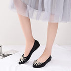 KUNWFNIX Women's Ballet Flats Foldable Classic Crown Rhinestone Slip On Bowknot PU Leather Faux Suede Pointed Toe Comfort Flat Casual Dress Shoes - Image 2