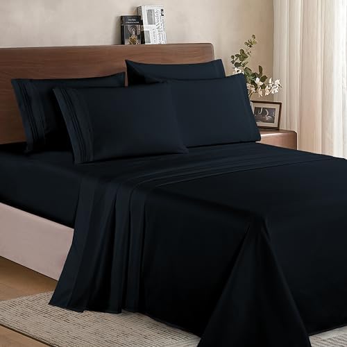 Elegant Comfort Luxurious Soft 1500 Thread Count Egyptian 6-Piece Premium Hotel Quality Wrinkle Resistant Coziest Bedding Set, Easy All Around Elastic Fitted Sheet, Deep Pocket, Cali King, Black - Image 2