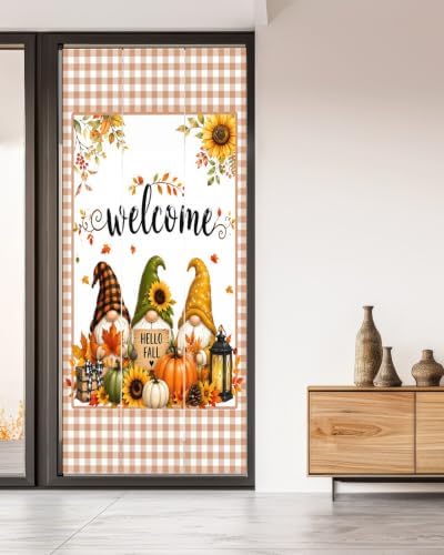 Window Privacy Film Frosted, Thanksgiving Non-Adhesive Static Cling Window Tint, Fall Gnomes Pumpkin Maple Flowers Plaid Insulated Windows Frosted Films for Living Room, 35.4 x 78.7 Inches - Image 5