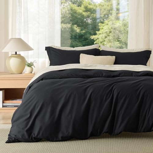 Bedsure Duvet Cover King Size, Soft Double Brushed Bedding Set, 3Pcs, Black by BEDSURE