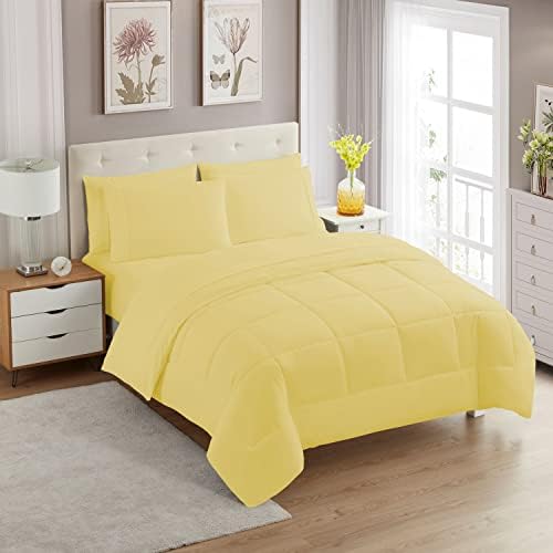 Sweet Home Collection 5 Piece Comforter Set Bag Solid Color All Season Soft Down Alternative Blanket & Luxurious Microfiber Bed Sheets, Yellow, Twin - Image 2