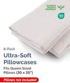 Queen Pillow Cases - 8 Pack Soft Pillowcase Covers - 20" x 30" (Light Grey) - Image 2