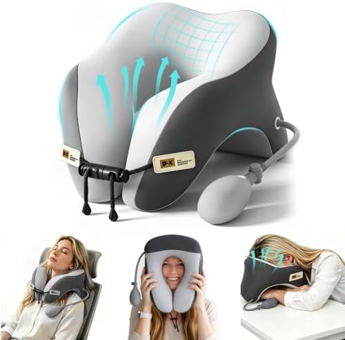 Desk Pillow for Napping, Neck Pillow for Office Chair Headrest, Neck Support Pillows for Desk Sleeping, Inflatable Neck Pillow for Work/Travel/Airplane, Face Down Pillow, Adjustable Height (Grey) by Unknown