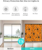 Window Privacy Film Frosted, Orange Pumpkins Halloween Static Cling Door Window Covering, Horror Haunted Houses UV Blocking Windows Film for Office, Hotel, Bedroom, 29.5 x 78.7 Inches - Image 6