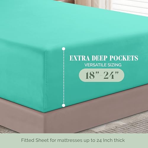 Elegant Comfort 1500 Premium Quality 6-Piece Bed Sheet Set - 18-24 Inch Extra Deep Pocket, Smart Storage Pockets, Wrinkle Free Ultra Soft 6PC Extra Deep Pocket Sheets, Queen, Paradise Teal - Image 5