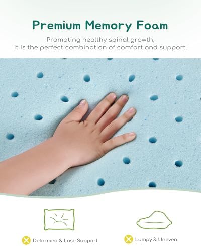 Toddler Pillow, Adjustable Memory Foam Small Pillow for Toddler 2 Years & Above, 13” x 18” Mini Size for Kid Sleeping, Napping or Traveling, Washable No Zipper Pillowcase, Green - Image 5
