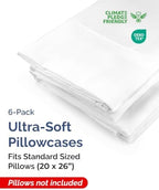Standard Pillow Cases - 6 Pack Soft Pillowcase Covers - 20" x 26" (White) - Image 2