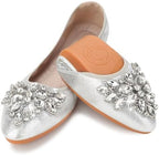 KUNWFNIX Women Ballet Flats Rhinestone Wedding Ballerina Shoes Foldable Sparkly Comfort Slip on Flat Shoes by KUNWFNIX