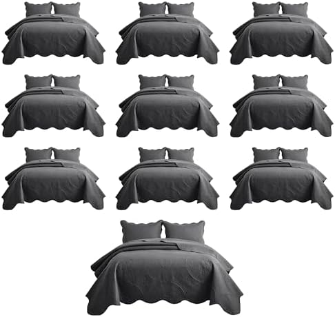 IR Imperial Rooms Twin Quilt Charcoal Floral 10 Pack for Hotel Guest Room by IRImperialRooms