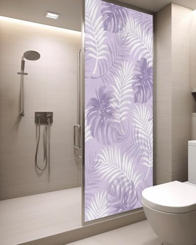 Window Privacy Film Frosted, Purple Palm Trees Tropical Static Cling Door Window Covering, Summer Beach Botanical UV Blocking Windows Film for Office, Hotel, Bedroom, 29.5 x 78.7 Inches - Image 3