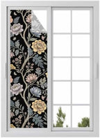 Window Privacy Film Frosted, Vintage Garden Flower Reusable Static Cling Window Tints, Rustic Floral Leaf Pastoral Black Heat Control Windows Films for Offices, Balcony, 29.5 x 118 Inches by Unknown