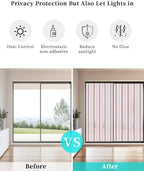 Window Privacy Film Frosted, Pink Brown Striped Non-Adhesive Static Cling Window Tint, Modern Farmhouse Vertical Stripes Insulated Windows Frosted Films for Living Room, 35.4 x 78.7 Inches - Image 6