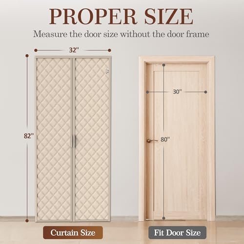 Yotache Magnetic Thermal Insulated Door Curtain Fit 30"x80" Doors, Beige - Image 2