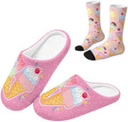 Jeiento Winter Fuzzy Slipper and Crew Socks Warm Winter Shoes Lightweight Soft Cushion House Slipper Bedroom Shoes by Jeiento