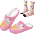 Jeiento Winter Fuzzy Slipper and Crew Socks Warm Winter Shoes Lightweight Soft Cushion House Slipper Bedroom Shoes by Jeiento